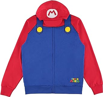 Nintendo Men's Super Mario Luigi Cosplay Costume Zip-Up Hoodie