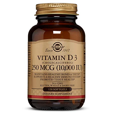 Solgar Vitamin D3 (Cholecalciferol) 250 MCG (10,000 IU) Softgels - 120 Count - 2 Pack