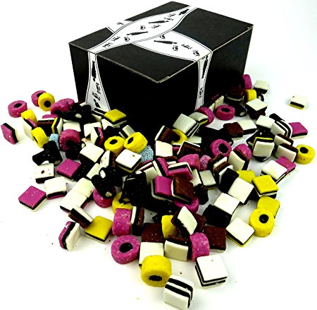 Cuckoo Luckoo Licorice Allsorts, 2 lb Bag in a BlackTie Box