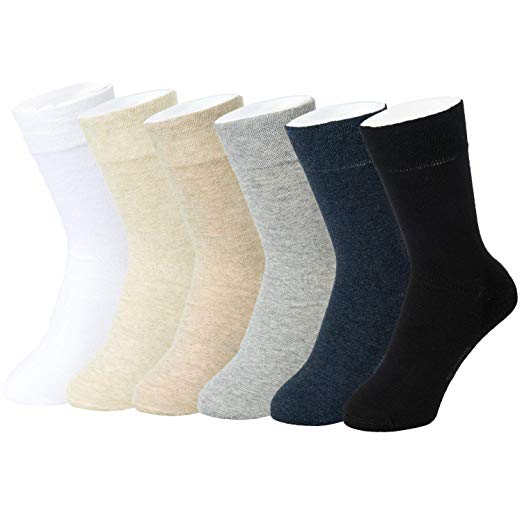 Feetalk 98% Cotton Classic Lightweight Casual Solid Dress Crew Socks for Business 6 Pack