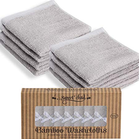 SWEET CHILD Bamboo Baby Washcloths - Hypoallergenic Ultra Soft Absorbent Bamboo Towel - Newborn Bath Face Towel - Natural Reusable Baby Wipes for Sensitive Skin - Baby Registry and Shower