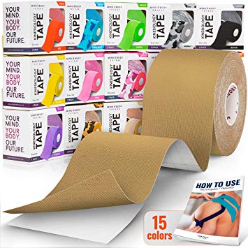 Kinesiology Tape - Medical Grade Uncut 5cm x 5m Roll - Ideal for Athletic Sports Physio Strapping and Muscle Injury & Support - Includes eGuide