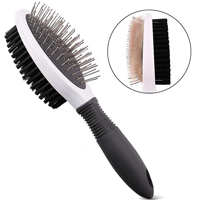 Professional Double Sided Pin Bristle Brush, Dog Hair Grooming Brushes, 2 in 1 Pet Hair Comb Clean Shedding & Dirt for Short, Medium Long Hair