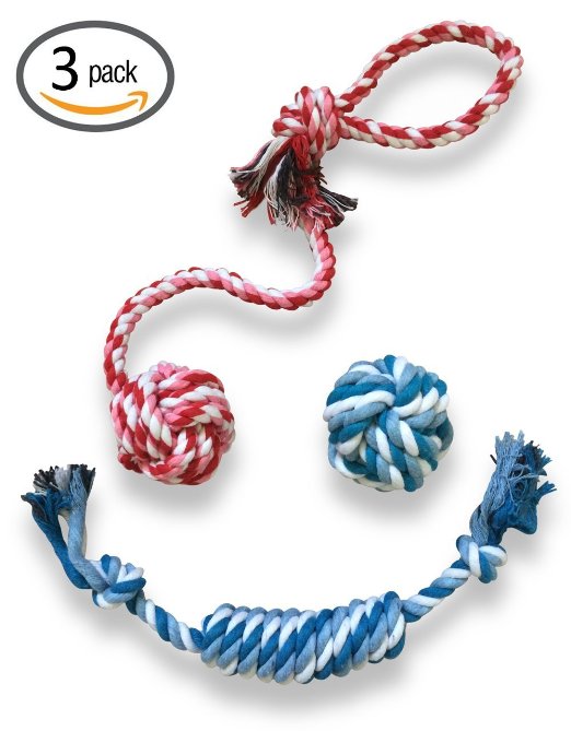 Puppy Toys Package - Chew Rope Ball - Teething Aid for small dogs to Play Tug of War - Extended Warranty