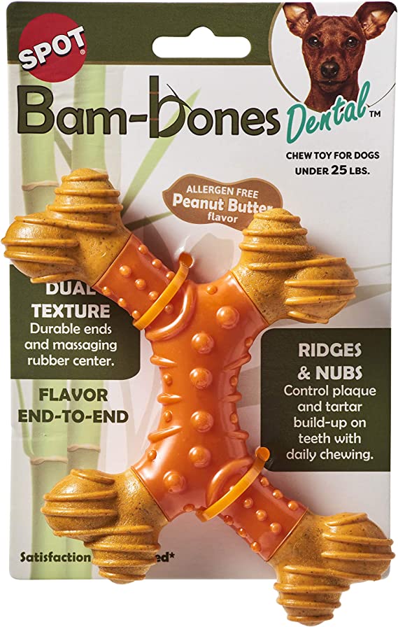 Spot by Ethical Products - Bambone Dental – X -Bone Durable Dog Chew Toy for Aggressive Chewers – Great Dog Chew Toy for Puppies and Dogs Dog Toy -Small - Peanut Butter
