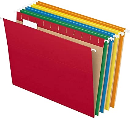 Hanging File Folders, Letter Size, Assorted Colors, 1/5-Cut Adjustable Tabs, 25 Per Box, 1 Set