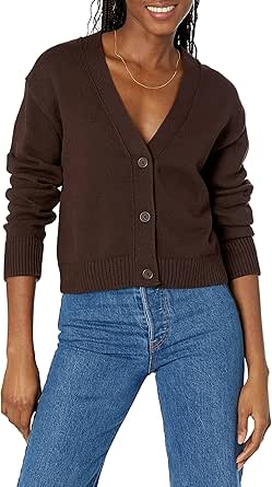 Amazon Essentials Women's Relaxed Fit V-Neck Cropped Cardigan