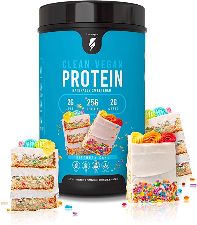 Inno Supps Clean Vegan Protein - Plant Based, Vegan, No Artificial Sweeteners, No Gluten, No Dairy. Lactose Free, Low Carbs, Low Fat, No Sugar Added, Soy Free, Non-GMO (Birthday Cake)