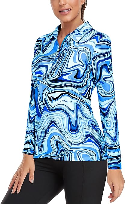 Viracy Womens UPF50  UV Sun Protection Polo Shirt Long/Short Sleeve Zip Up Fast Dry Fishing Hiking Golf Running Athletic Tops