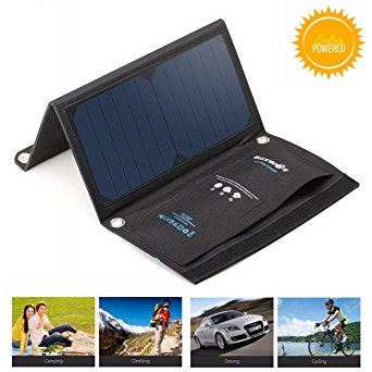 BlitzWolf 15W Solar Charger Portable Dual USB Port for iPhone X 8 Plus 7 6 6s Plus, Samsung Galaxy S8 S7 S6 Edge, Android Powered Foldable Panel Water Resistant High-Efficiency SunPower Charger