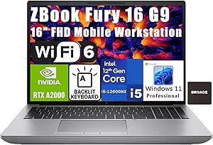 hp ZBook Fury 16 G9 16" FHD Mobile Workstation Business Laptop Computer, 12th Gen Intel 12-Core i5-12600HX (Beat i7-11700B), RTX A2000 8GB GDDR6, 64GB DDR5 RAM, 2TB PCIe SSD, WiFi 6E, Windows 11 Pro