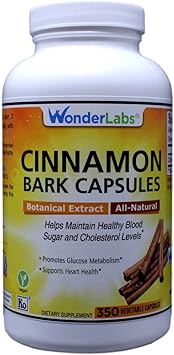 Wonder Labs Cinnamon Bark 605mg, Maintains Blood Sugar and Cholesterol Levels, 350 Vegetarian/Vegan Capsules