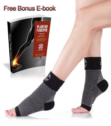 Plantar Fasciitis Socks, (1 Pair) Black Compression Foot Sleeves for Men & Women, Fast Recovery from Swelling Foot & Heel Pain ★ Lifetime Warranty ★