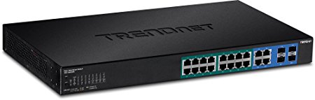 Trendnet 16-Port Gigabit Web Smart PoE  Switch, 16 x Gigabit PoE  Ports, 4 x Shared Gigabit Ports (RJ-45 or SFP), VLAN, QoS, LACP, IPv6 Support,185 W Power Budget, TPE-1620WS