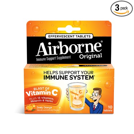 Airborne Effervescent Health Formula Original Orange 10 Tablets Pack of 3