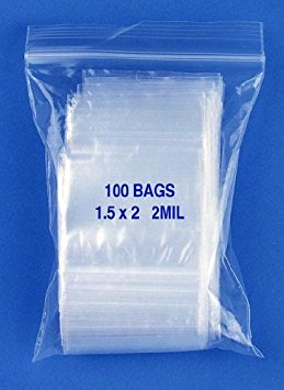 1.5" x 2", 2 Mil Clear Zip Lock Bags, Pack of 100