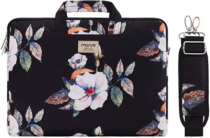 MOSISO Laptop Shoulder Bag Compatible with 2019 MacBook Pro 16 inch, 15 15.4 15.6 inch Dell Lenovo HP Asus Acer Samsung Sony Chromebook, Hibiscus Carrying Briefcase Sleeve Case with Trolley Belt