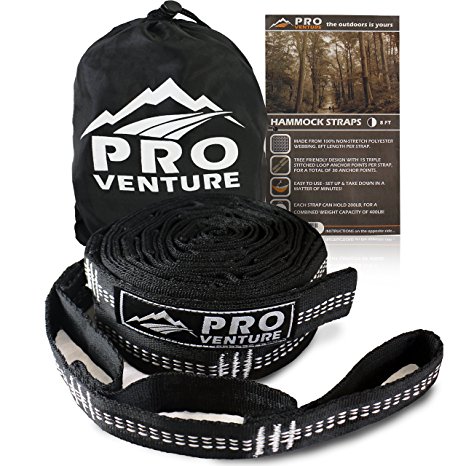Premium Hammock Tree Straps - 100% Non-Stretch, Fastest Set Up with 30 Loops - Heavy Duty But Lightweight. (8 Feet)