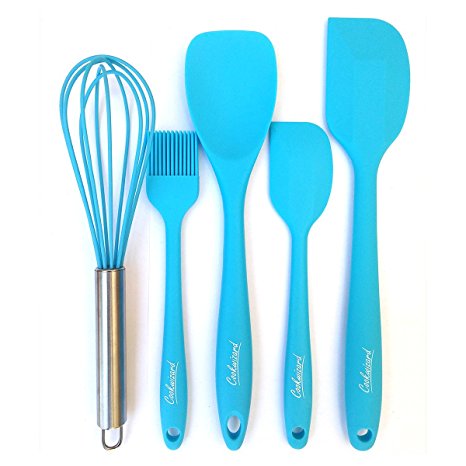 Cookwizard 5-Piece Baking Set, Silicone Kitchen Utensils with Spatula Spoon Egg Beater and Brush