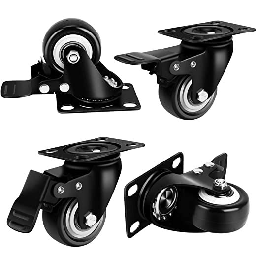2" Inch Heavy Duty Swivel Caster Wheels with Brake 360 Degree Top Plate Bearing 110lbs Each (Packs of 4) - Black