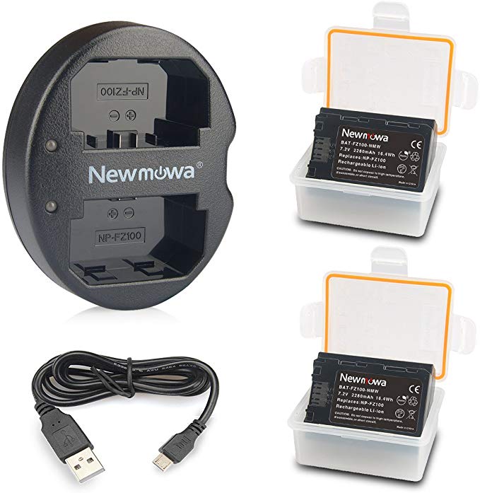 NP-FZ100 Newmowa Replacement Battery (2-Pack) and Dual USB Charger for Sony NP-FZ100,BC-QZ1 and Sony a6600,Alpha 9,A9,Alpha 9R,A9R,Alpha 9S,A7RIII,A7R3,a7 III