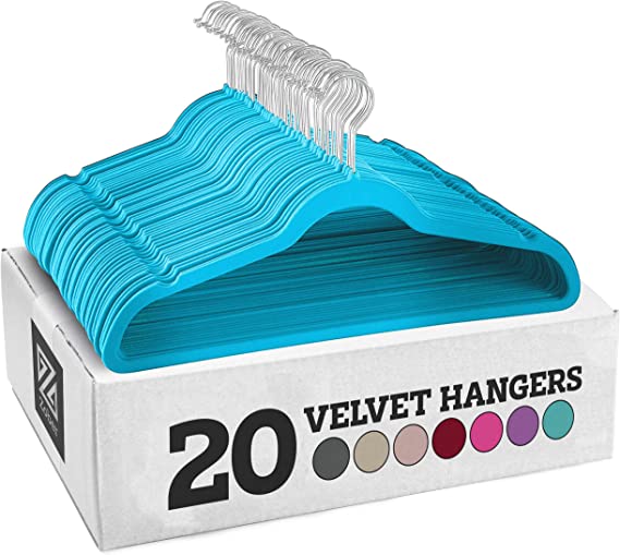 Zober Velvet Hangers 20 Pack - Turquoise Hangers for Coats, Pants & Dress Clothes - Non Slip Clothes Hanger Set w/ 360 Degree Swivel, Holds up to 10 lbs - Strong Felt Hangers for Clothing