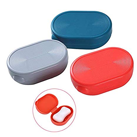 Efivs Arts Soap Case Holder, Plastic Travel Soap Box Containers Waterproof Portable Soap Dish for Home Gym Outdoor Camping 3 Pack (Red Blue and Gray)