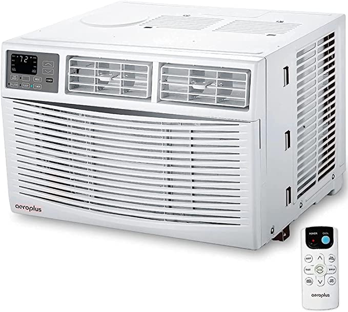 Aeroplus Window air conditioner 8000 BTU, Window AC-Cooling, Dehumidifier, Fan with Remote Control, 3 Speeds, Auto/Eco/Sleep Mode, Energy Saving, 24-Hour Timer, Installation Easy, Ideal for Bedroom, Living Room, and Attics up to 350 sq ft