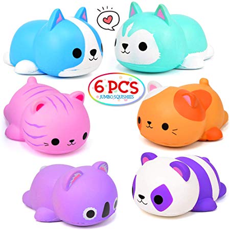 OCATO 6PCS Jumbo Squishies Slow Rising Squishies Animal Newest Cat Squishy Toys for Kids Party Favors Goodies Bags Class Prize Scented & Kawaii Squishys Stress Relief Toys for Adults Boys Girls