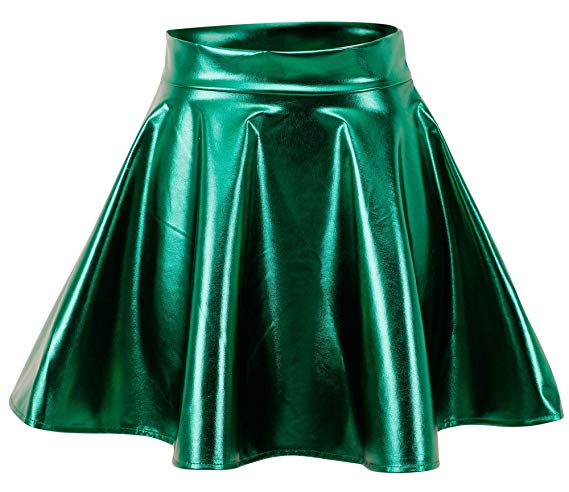 Women's Metallic Wet Liquid Faux Leather Look Flared Skater Mini Skirt