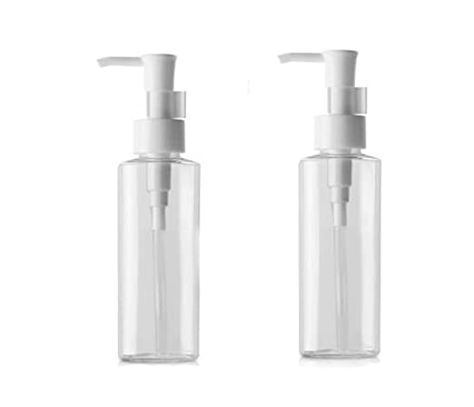 2Pcs Portable Empty Refillable Clear Plastic Lotion Pumps Dispenser Bottle Container Holder For Cosmetic Makeup Cream Lotion Facial Cleanser Shampoo Cleanser Shower Gel(100ml/3.3oz)