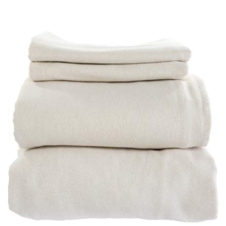 Whisper Organics 100% Organic Cotton Flannel Bed Sheet Set - GOTS Certified (Twin XL, White)