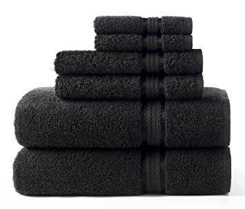 Cotton Craft Ultra Soft 6 Piece Towel Set Black, Luxurious 100% Ringspun Cotton, Heavy Weight & Absorbent, Rayon Trim - 2 Oversized Large Bath Towels 30x54, 2 Hand Towels 16x28, 2 Wash Cloths 12x12