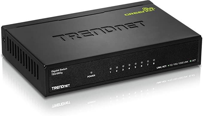 TRENDnet - TEG-S82G 8-Port Gigabit GREENnet Switch, TEG-S82G, Ethernet Splitter, Ethernet/Network Switch, 8 x 10/100/1000 Mbps Gigabit Ethernet Ports,16 Gbps Switching Capacity, Metal, Lifetime Protection Black