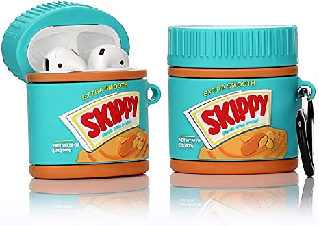 LEWOTE Airpods Silicone Case Funny Cute Cover Compatible for Apple Airpods 1&2[Dessert Food Series][Best Gift for Girls Boys or Couples](Peanut Butter)