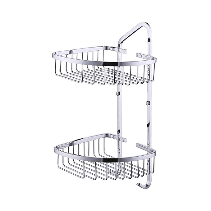 Kes A2124 Bathroom 2-Tier Corner Shelf Basket with Towel Hook Stainless Steel Wall-Mounted, Polished