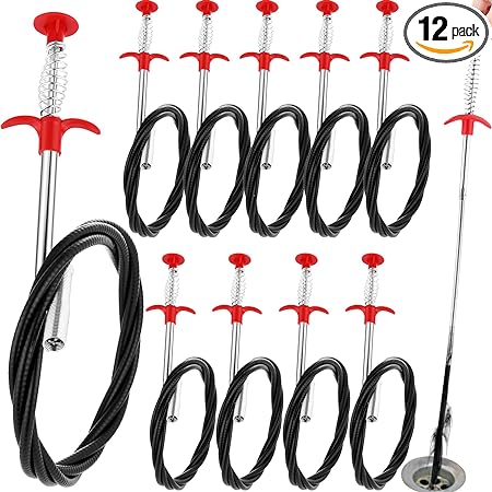 12 Pack Flexible Grabber Claw Drain Grabber Tool with 4 Stainless Steel Claws, 78" Bendable Hose Hair Sink Drain Clog Remover, Plumbing Snake Grab Trash Unclog Drain for Kitchen Shower Toilet