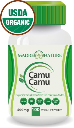 Organic Camu Camu Berry Supplement 500mg x 100 Vegan Capsules - Natural Vitamin C - Fresh Harvest from Peru (1-Pack)