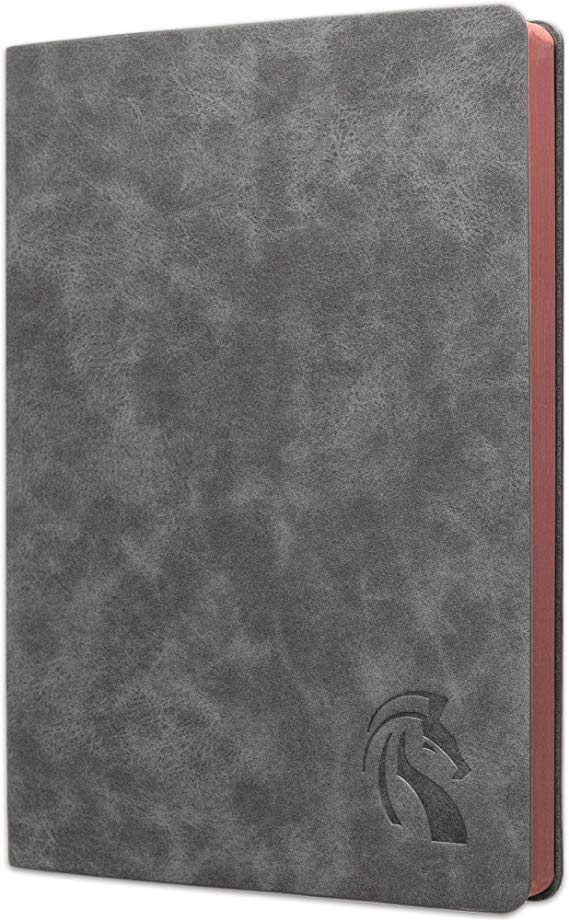 LeStallion Soft Cover Dotted Leather Notebook - A5 Professional Bullet Leather Journal - 216 Numbered Pages, 120gsm Premium Thick Ivory Paper, 5” x 8.25” - Gray Black