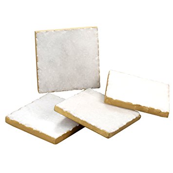 Thirstystone NMKA2170 Square White Marble/Gold Edged Coasters (Set of 4), Multicolor
