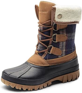 DREAM PAIRS Women's Winter Duck Boots Mid Calf Warm Insulated Faux Fur Lined Waterproof Lace Up Snow Boots