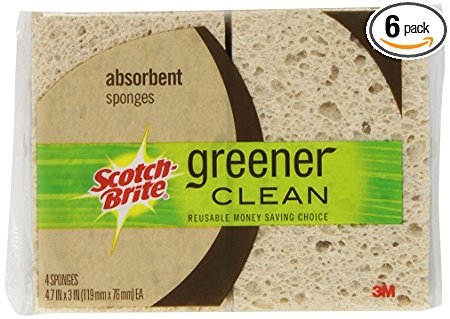 Scotch-Brite Greener Clean Absorbent Sponge, Made from 100% Plant-Based Fibers, 4-Sponges/Pk, 6-Packs (24 Sponges Total)