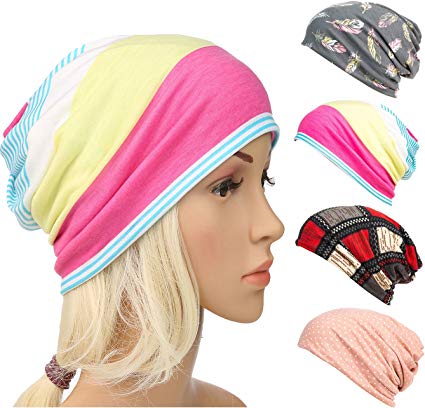DancMolly Print Flower Head Cap Cancer Hats Beanie Stretch Casual Turbans Women