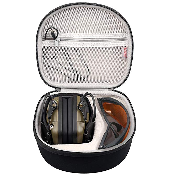 BOVKE Hard Case for Howard Leight by Honeywell Impact Sport OD Electric Earmuff and Genesis Sharp-Shooter Safety Eyewear Glasses (R-03570),Black