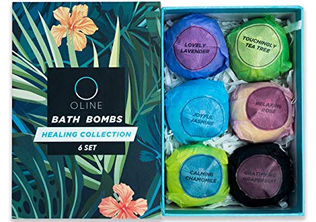 Oline Naturals Bath Bombs Gift Set, Extra Lush & Perfect for Spa & Bubble Bath, Handmade All Natural and Organic