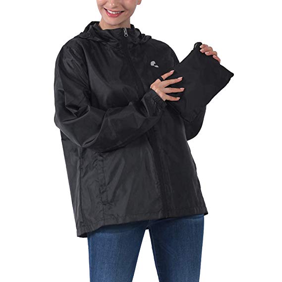 Common District Womens Waterproof Lightweight Rain Jacket Active Outdoor Hideaway Hooded Raincoat XS-4XL