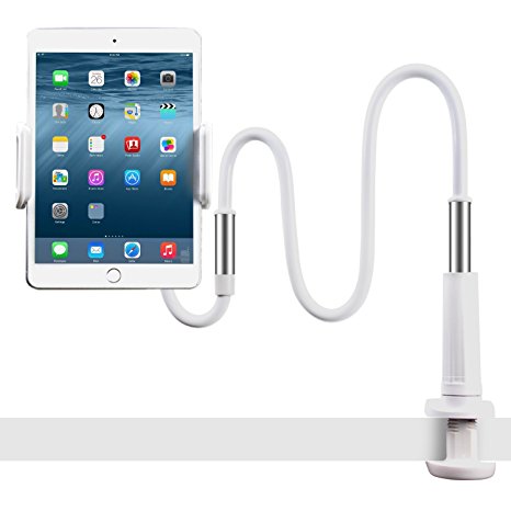 Licheers Lazy Gooseneck Tablet Stand Holder, Flexible Phone Mount 360 Adjustable Tablet Desktop Bracket Mount with 47.25 Inch Long Arm for iPad, iPhone, Samsung Galaxy, Amazon Kindle and More (White)