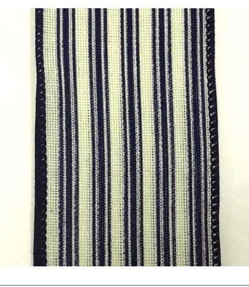 2.5" X 10yd Wired Linen Ticking Stripes Ribbon - Cream / Navy