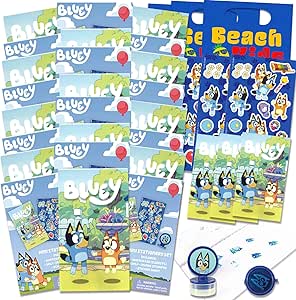 Bluey Birthday Party Favor Set - Bundle with 24 Bluey Activity Packs | Mini Sketch Book, Stickers, and Stamper | Blue Party Supplies