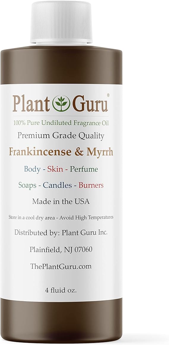 Frankincense and Myrrh Fragrance Oil 4 fl. oz. Scented Oil for DIY Soap Making, Candles, Bath Bombs, Body Butters. Used in Aromatherapy Diffusers, Burners and Warmers. Add to Lotions and Creams.